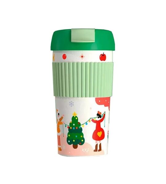 Термостакан-непроливайка KissKissFish Rainbow Vacuum Coffee Tumbler новогодний